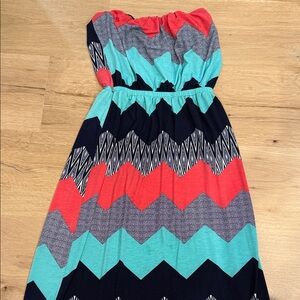 Women’s strapless Dress in Coral and Teal